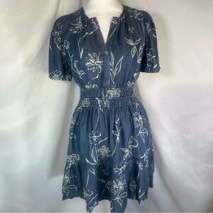 Velvet Heart Floral Short-Sleeve Smocked Waist‎ Fit & Flare Dress Denim XS